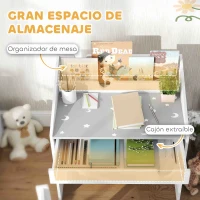 AIYAPLAY Juego de Escritorio y Silla para Niños de +3 Años con Cajón Extraíble y Compartimento Gris y Blanco(m-5)