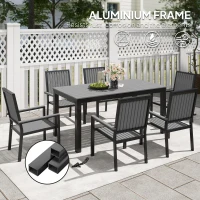 Outsunny 6 Seater Garden Dining Set with Stackable Chairs, Aluminium Frame, Rectangular Plastic Top, Garden Furniture Set, Outdoor Dining Table and Chairs for Patio, Balcony, Poolside, Grey(m-4)