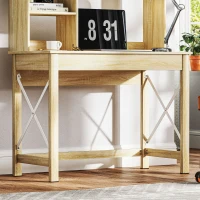 HOMCOM Bureau avec rangement bureau bibliothèque en bois avec étagères et grand plateau pour petits espaces, aspect chêne(m-9)