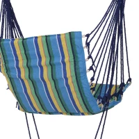 Outsunny Outdoor Hammock Hanging Rope Garden Yard Patio Swing Chair Seat Woodenwith Footrest Cotton Cloth Blue Stripe(m-9)
