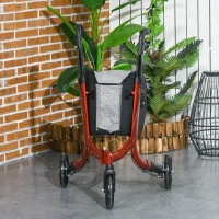 HOMCOM Deambulatore ad Altezza Regolabile con 3 Ruote e Tasca Portaoggetti, in Alluminio, 68x68x86.5-99 cm, Rosso(m-7)