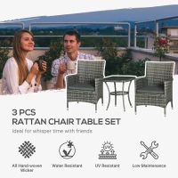 Outsunny 3 Pieces Rattan Bistro Set, Wicker Garden Furniture Set with 2-Tier Coffee Table and Chairs, Washable Cushions, for Outdoor Patio Balcony, Mixed Grey(m-4)