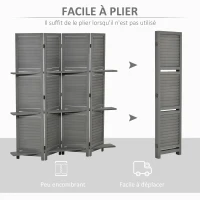HOMCOM Paravent intérieur 4 Panneaux 160 x 170 cm 3 étagères Pliables séparateur de pièce Portes persiennes Bois de Paulownia(m-5)