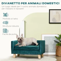PawHut Divanetto per Cani e Gatti Stile Scandinavo con Cuscino Imbottito in Velluto e Legno, 64x45x36cm, Blu(m-4)