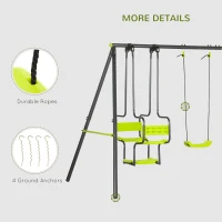 Outsunny Metal Garden Swing Set with Double Swings, Glider, Swing Seats - Green(m-7)