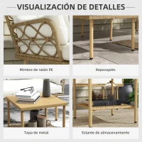 Outsunny Conjunto de Jardín de Ratán Sintético con 1 Sofá con Chaise Longue y 1 Mesa de Centro Natural y Crema(m-6)