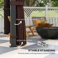 Outsunny 3 x 3(m) Hardtop Gazebo Canopy with 7mm Double Polycarbonate Roof, Garden Gazebo Permanent Pavilion with Mosquito Netting and Curtains for Patio, Deck, Brown(m-5)