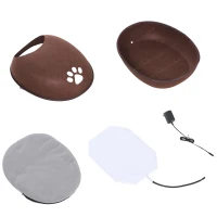 PawHut Cuccia Interni Marrone, per Gatti, Riscaldante 40 °C con Cuscino Sfoderabile e Copertura Rimovibile, Facile da Pulire(m-8)