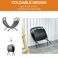 Outsunny Metal Arced Firewood Log Holder Indoor Outdoor Folding Firewood Rack Fireplace Wood Storage Shelf w/ Leaf Pattern Design, Black, 43.5W x 36.5D x 41H cm(m-4)