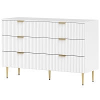 HOMCOM Commode 6 tiroirs commode chambre meuble de rangement moderne avec poignées et pieds dorés, 120 x 40 x 76,5 cm, blanc