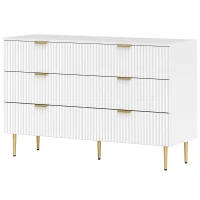 HOMCOM Commode 6 tiroirs commode chambre meuble de rangement moderne avec poignées et pieds dorés, 120 x 40 x 76,5 cm, blanc(m-1)