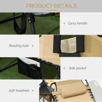 Outsunny Folding Sun Lounge with 5-level Reclining Back, Outdoor Tanning Chair with Reading Hole, Outdoor Sun Lounge with Side Pocket, Headrest, for Beach, Yard, Patio, Beige(m-5)