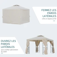 Outsunny Tonnlle de jardin barnum pavillon de jardin 3 x 3 double toit avec moustiquaires amovibles imperméable beige noir(m-4)