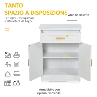 kleankin Mobiletto per Bagno o Camera da Letto in MDF Bianco Impermeabile con Cassetto e Armadietto, 59 x 29 x 80cm(m-5)