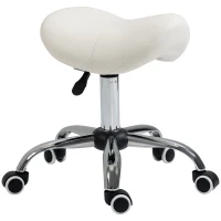 HOMCOM Tabouret à roulettes, tabouret de massage avec hauteur réglable 49-61 cm et selle ergonomique, chaise de travail à roulettes pivotant 360°, pour salon de massage, tatouage, clinique, spa, blanc(m-10)