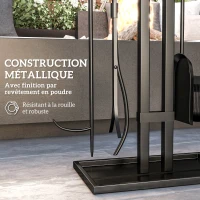 Outsunny Ensemble serviteur de cheminée 5 pièces, outils de cheminée, en métal, balai, pelle, pince, tisonnier et support, noir(m-5)