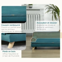 PawHut Canapé pour chien chat design scandinave coussin moelleux amovible pieds bois massif 100 x 62 x 32 cm bleu canard(m-6)
