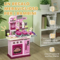 AIYAPLAY Cucina Giocattolo per Bambini da 33 Pezzi con Luci, Suoni e Rubinetto, in PP e ABS, 53x22x69 cm, Rosa(m-8)