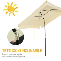 Outsunny Ombrellone 2x2 m per Esterni con Tettuccio Quadrato, Struttura Regolabile e Portatile, Crema(m-4)