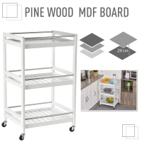 HOMCOM 3-Tier Home Trolley Kitchen Storage Cart w/ Steel Bars 4 Universal Wheels Rolling Unit Organiser Living Room White(m-6)