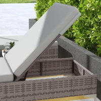 Outsunny Outdoor PE Rattan Sun Lounger Set of 2, Multi-position Backrest Adjustable Single Recliner Sunbed Daybed with Removeable & Washable Cushion, for Patio, Garden, Light Grey(m-8)