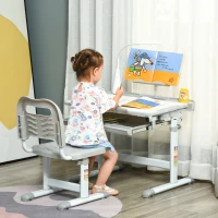 HOMCOM Banco Scuola con Sedia per Bambini 6-12 Anni con Altezza e Inclinazione Regolabile, Grigio(m-2)