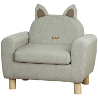 HOMCOM Fauteuil pour enfant canapé chaise enfant design scandinave grand confort avec oreille de chat piètement bois et tissu dim. 61l x 42P x 53H cm gris(m-10)