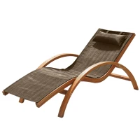 Outsunny Sdraio da Giardino Ergonomica, Lettino Prendisole con Poggiatesta Imbottito in Legno e Tessuto, 161 x 72 x 68 cm, Marrone(m-10)