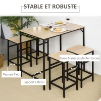 HOMCOM Ensemble Table de Bar Industriel + 4 tabourets Repose-Pieds en Bois couleur Chêne Clair Cadre en métal Noir(m-5)