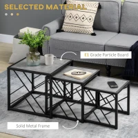HOMCOM Nesting Coffee Tables, Set of 3 Square Side Tables with Black Metal Frame, for Living Room, Bedroom and Office, Grey(m-4)