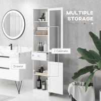 kleankin Bathroom Storage Cabinet with 3-tier Shelf Drawer Door, Floor Cabinet Free Standing Tall Slim Side Organizer Shelves, White(m-4)