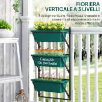 Outsunny Fioriera da Esterno Verticale e 3 Vasi per Piante in Plastica con Fori di Drenaggio, 56x42x100 cm, Verde(m-4)