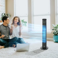 HOMCOM 30'' Freestanding Tower Fan, 3 Speed 3 Mode, 10h Timer, 70 Degree Oscillation, LED Light, 5M Remote Controller, Dark Grey(m-2)