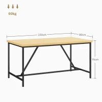HOMCOM Table à manger pour 6 personne, meuble polyvalent, plateau aspect bois et pieds en acier noir avec patins réglables(m-3)