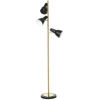 HOMCOM 150cm Lampada a Piantana da Terra con 3 Paralumi Regolabili, Base Rotonda, Interruttore a Pedale, in Metallo, Bronzo, 32x32x150cm(m-1)