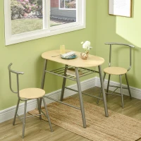 HOMCOM Set da Pranzo Salvaspazio da 3 Pezzi con Tavolo da Pranzo Ovale con Ripiano e 2 Sedie in MDF e Acciaio(m-2)