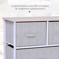 HOMCOM Commode meuble de rangement 100 x 30 x 54 cm 5 tiroirs non-tissés gris structure acier blanc bois clair(m-6)
