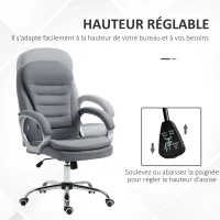 Vinsetto Fauteuil de bureau manager chaise de bureau ergonomique double coussin réglable roulettes toile lin 64 x 75 x 111-121 gris clair(m-4)