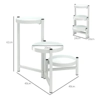 Outsunny Soporte para Plantas Plegable de Metal de 3 Niveles con 3 Estantes Redondos Soporte para Macetas 40x40x42 cm Blanco(m-3)
