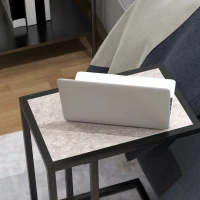 HOMCOM C Shape Bedside Table w/Metal Frame Marble-Effect Top Sofa Narrow Snack End Table for Living Room, Grey(m-9)