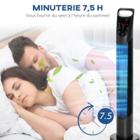 HOMCOM Ventilateur colonne silencieux 40 W 3 modes 3 vitesses, télécommande, oscillant 70°, minuterie et contrôle tactile(m-4)