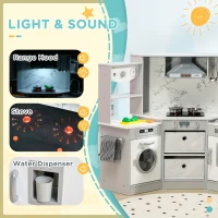 AIYAPLAY Toy Kitchen with Running Water, Lights, Sounds, Apron and Chef Hat, Water Dispenser, for Ages 3-6 Years, Grey(m-5)