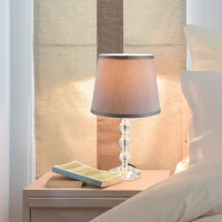 HOMCOM Crystallite Table Lamp w/ Fabric Lampshade Switch Beautiful Glass Elegant Reflective Home Bedroom Furnishing Freestanding(m-2)