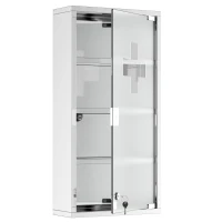 HOMCOM 4 Tier Stainless Steel Wall Mounted Medicine Cabinet Glass Lockable Door Storage Shelves Houseware Bathroom Furniture 60Hx30Wx12D(cm) w/2 Keys(m-1)