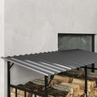 Outsunny Abri à bois en acier galvanisé à 2 niveaux, rack de rangement pour bûches avec toit métal, 186 x 75 x 185 cm(m-7)