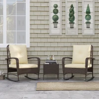Outsunny Three-Piece Rocking Chair Rattan Bistro Set - Brown(m-9)