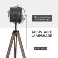 HOMCOM Floor Lamp with Adjustable Tripod for Living Room Bedroom, Vintage Spotlight Reading Lamp with Wood Legs, 115-155cm, Grey(m-6)