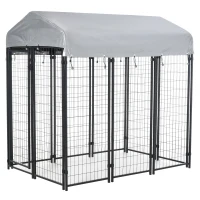 PawHut Outdoor Dog Kennel, Metal Dog Run, with Canopy, 183 x 121 x 183cm(m-1)