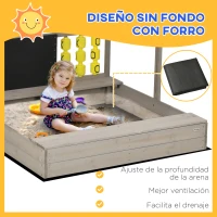 Outsunny Arenero de Madera para Niños con Toldo Ajustable Pizarra y 3 en Raya para Patio Jardín 114x113x110 cm Madera(m-4)