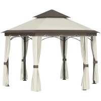 Outsunny 4 x 3.4m Hexagonal Metal Gazebo Garden Pavilion Outdoor Marquee Canopy Wedding Party Tent Shelter w/ Sidewall Panels(m-1)